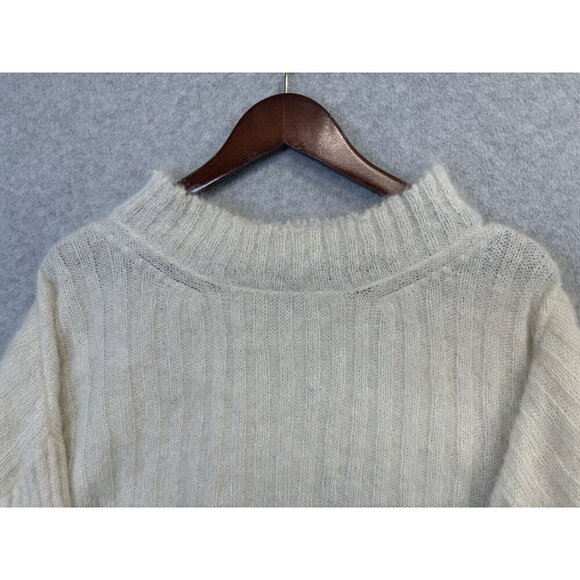 Free People Alpaca Blend Slouchy Oversized Sweater Cream Cowl Neck Fluffy Sz XS - Picture 6 of 16